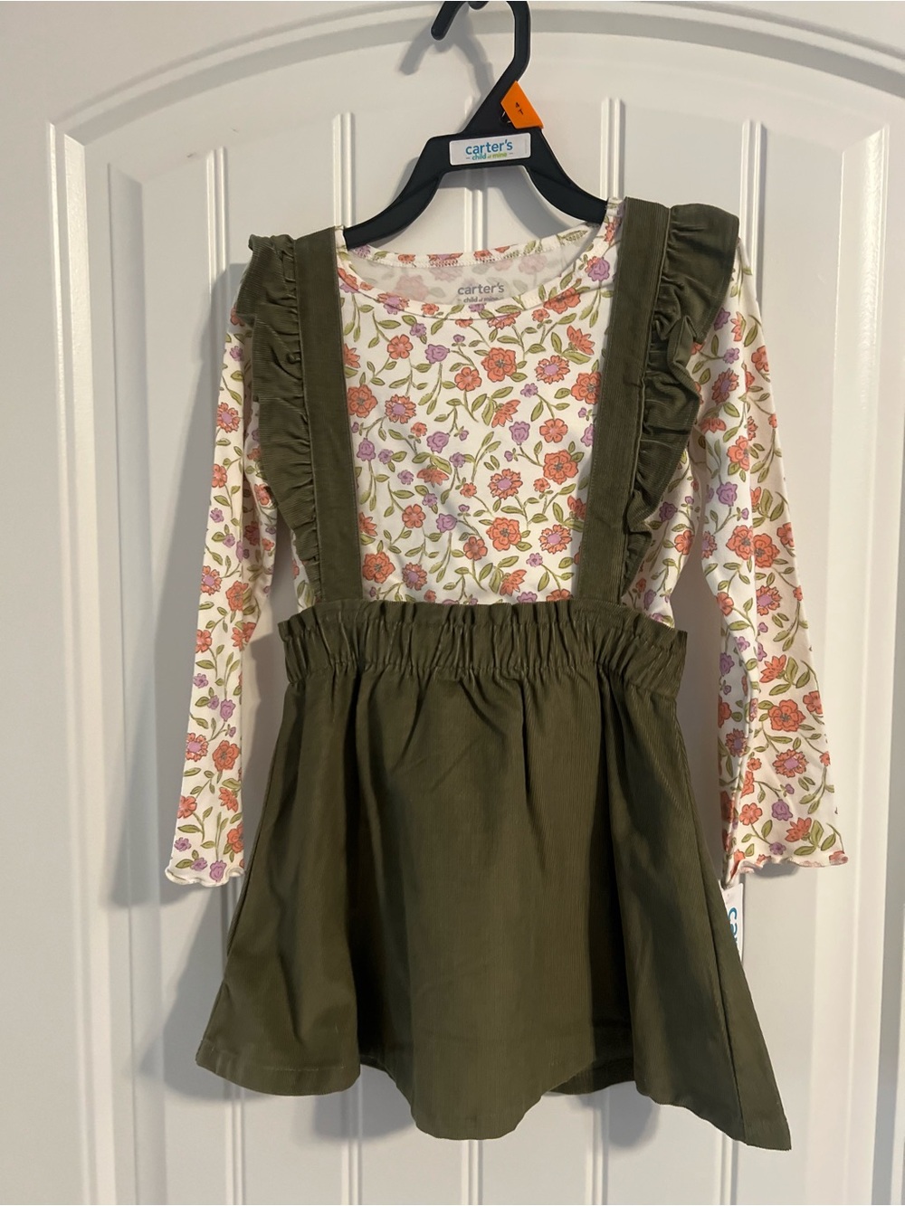 NWT Carter's Floral Top with Olive Green Overall Dress Size 4T
